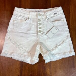 Judy Blue Womens Shorts Size S White High Rise Button Fly Tulip Frayed Hem